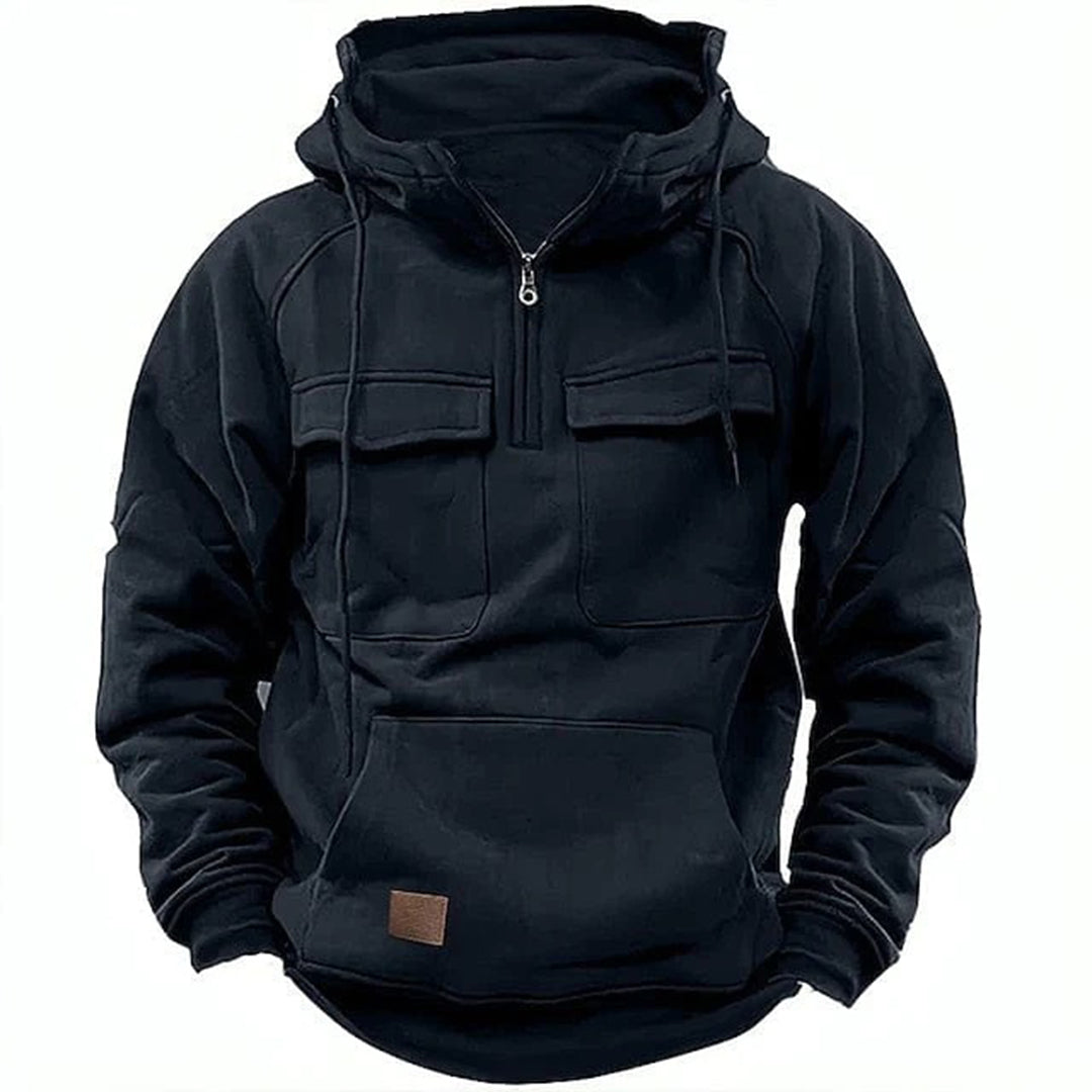 Men's Retro Motorcycle Hoodie | Zip-Up Fleece Jacket with Pockets