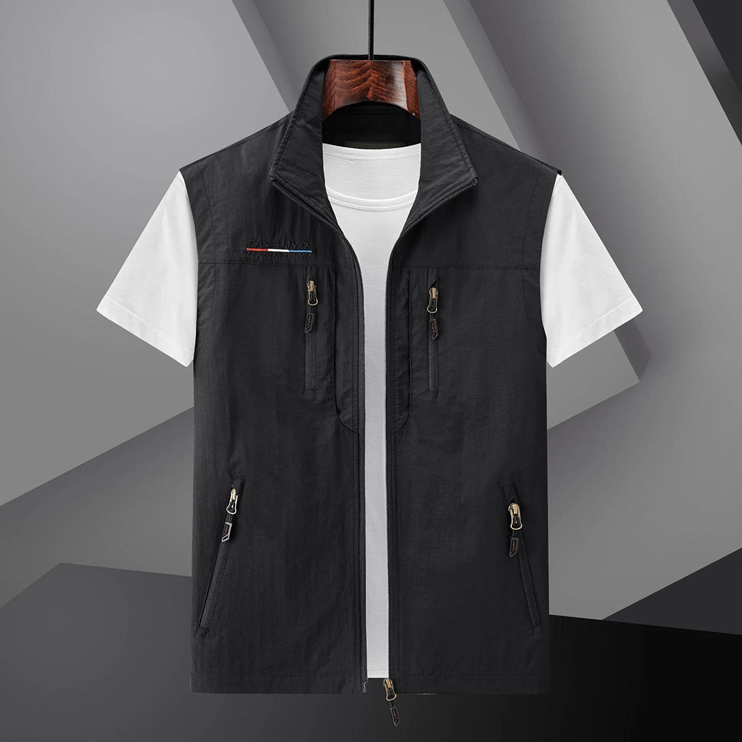 Men's Multi-Pocket Utility Travel Vest - Water-Resistant Polyester Outdoor Vest