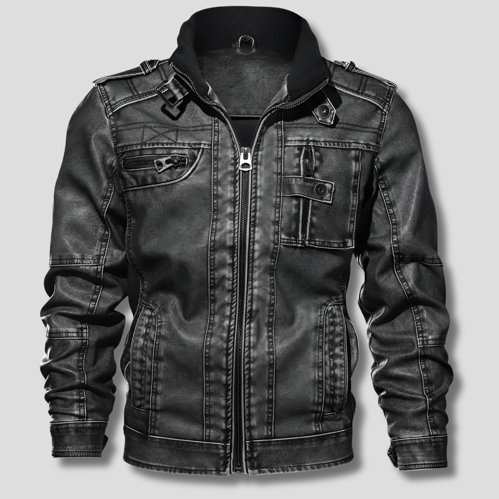 Black Faux Leather Jacket for Men, Zip-Up Moto Style
