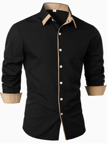 Men's Long-Sleeve Button-Down Shirt with Two-Tone Collar Detail