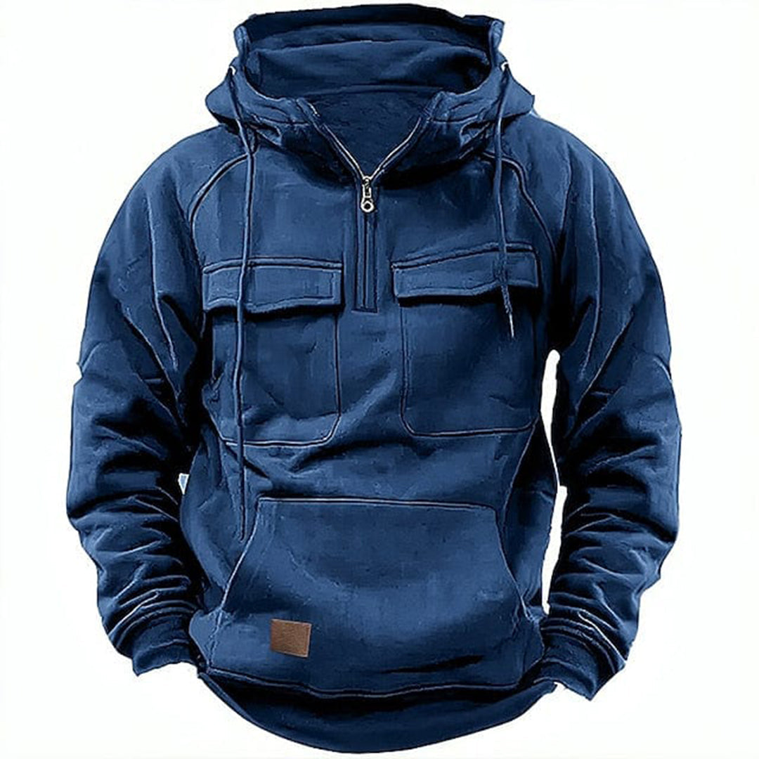 Men's Retro Motorcycle Hoodie | Zip-Up Fleece Jacket with Pockets