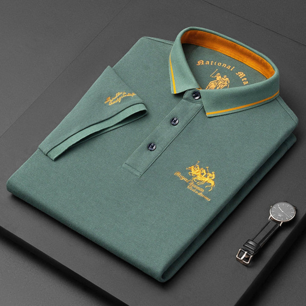 Men's Casual Polo Shirt, Breathable Cotton Polo with Button-Down Collar