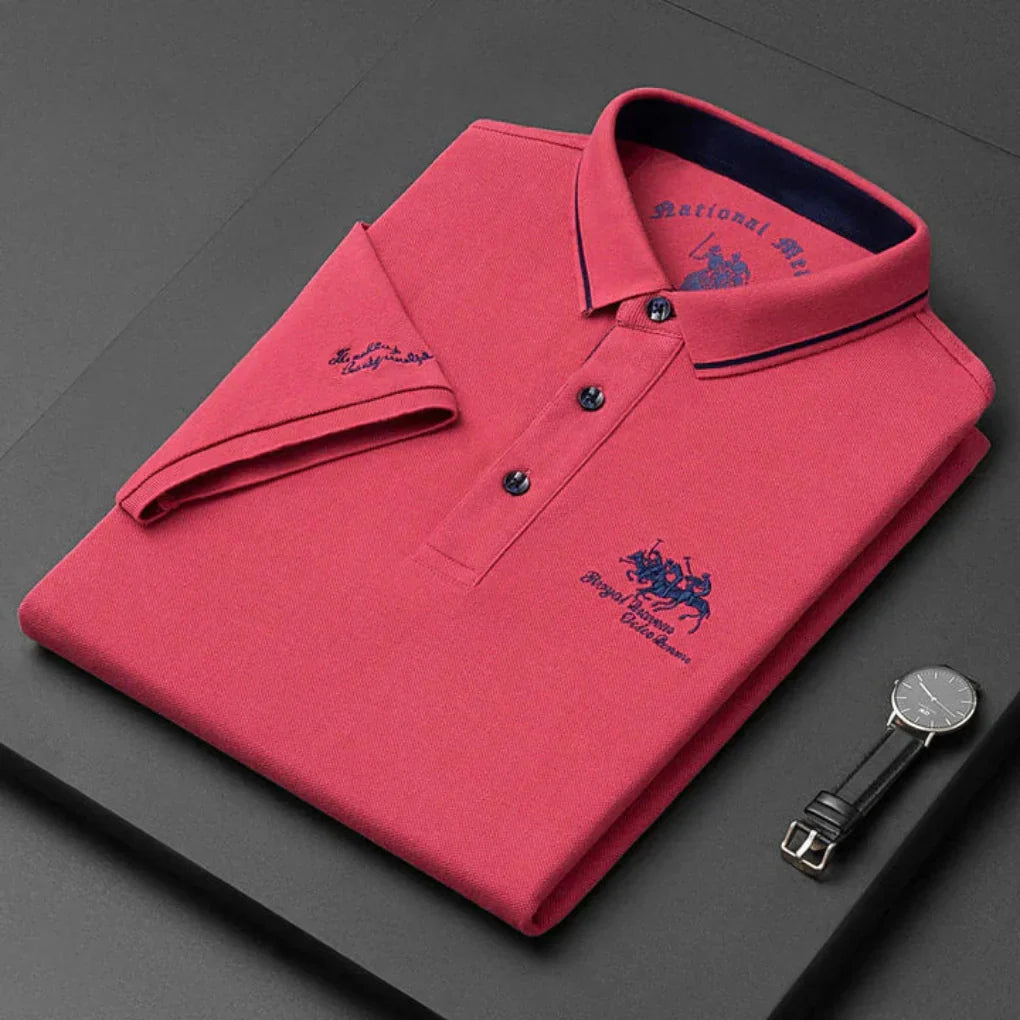 Men's Casual Polo Shirt, Breathable Cotton Polo with Button-Down Collar