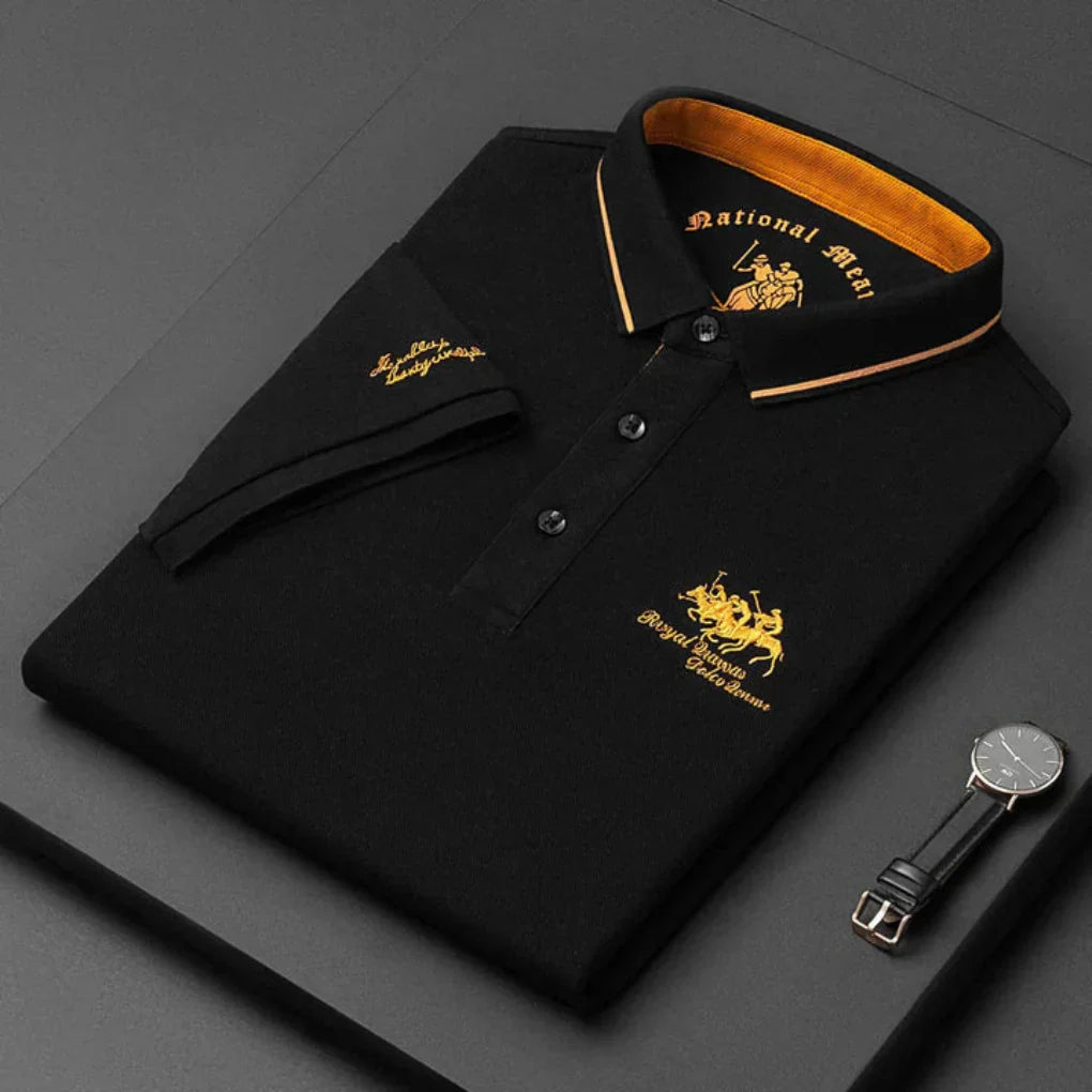Men's Casual Polo Shirt, Breathable Cotton Polo with Button-Down Collar