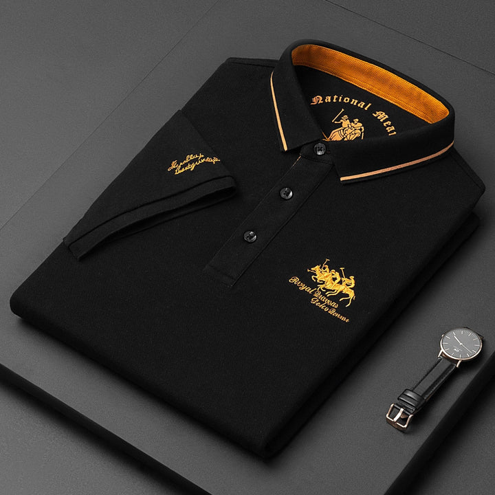 Men's Short Sleeve Knit Polo Shirt with Contrast Collar