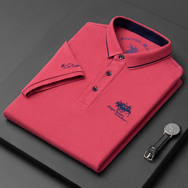 Men's Short Sleeve Knit Polo Shirt with Contrast Collar