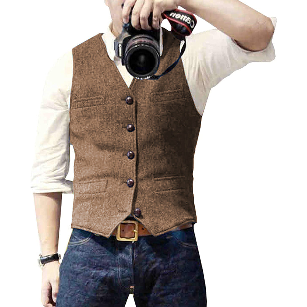 Men's Denim Vest, Button-Up Sleeveless Jacket with Chest Pockets