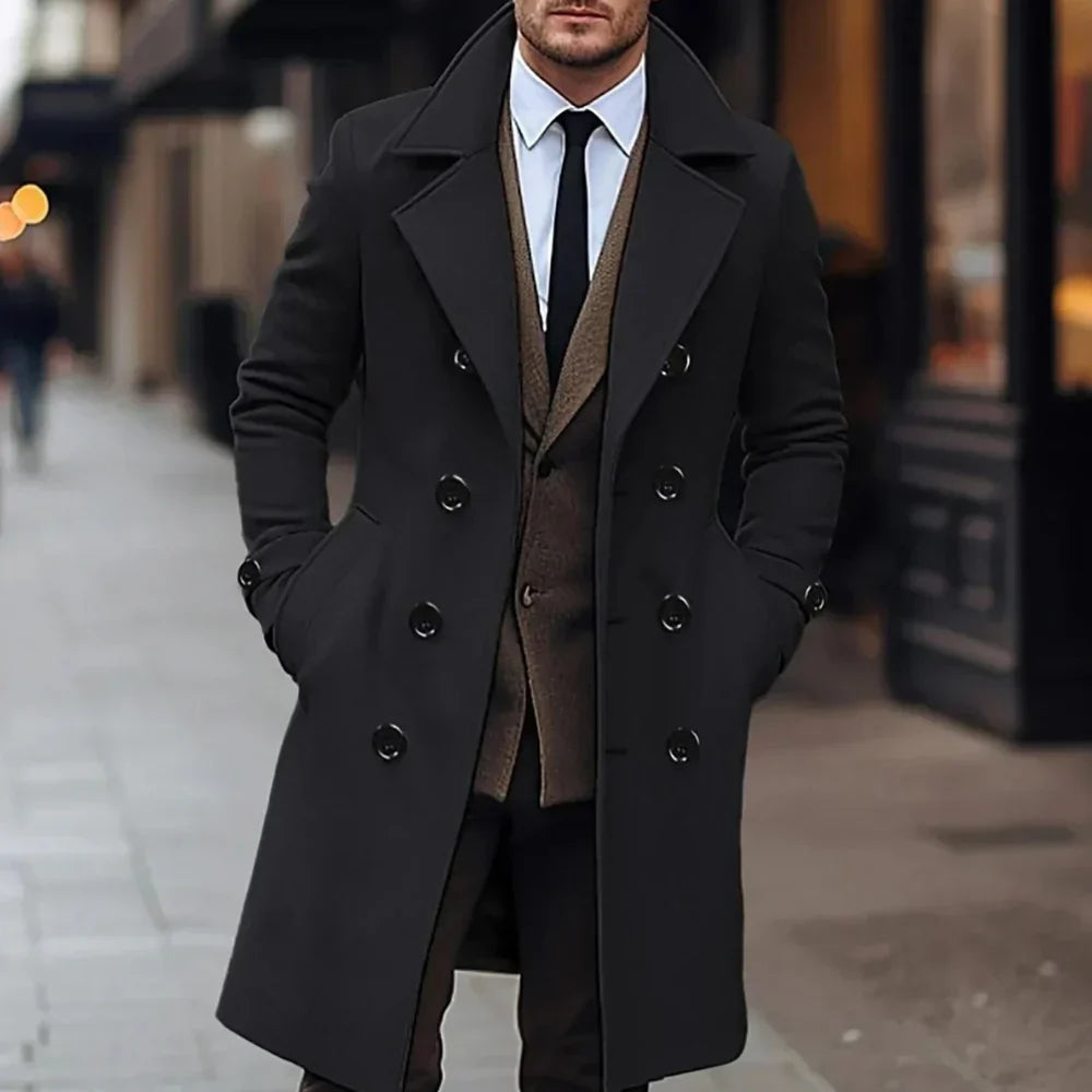 Men's Wool Blend Coat - Tailored Lapel Overcoat