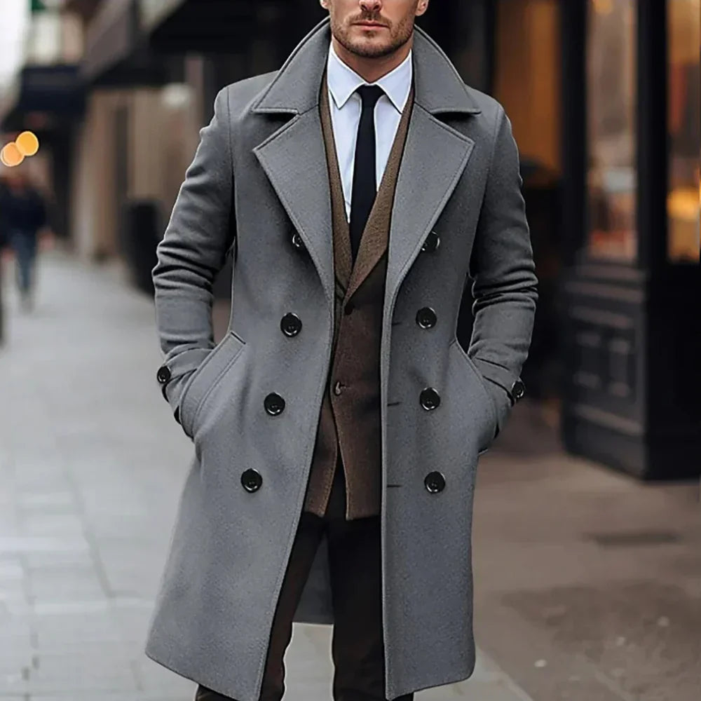 Men's Wool Blend Coat - Tailored Lapel Overcoat