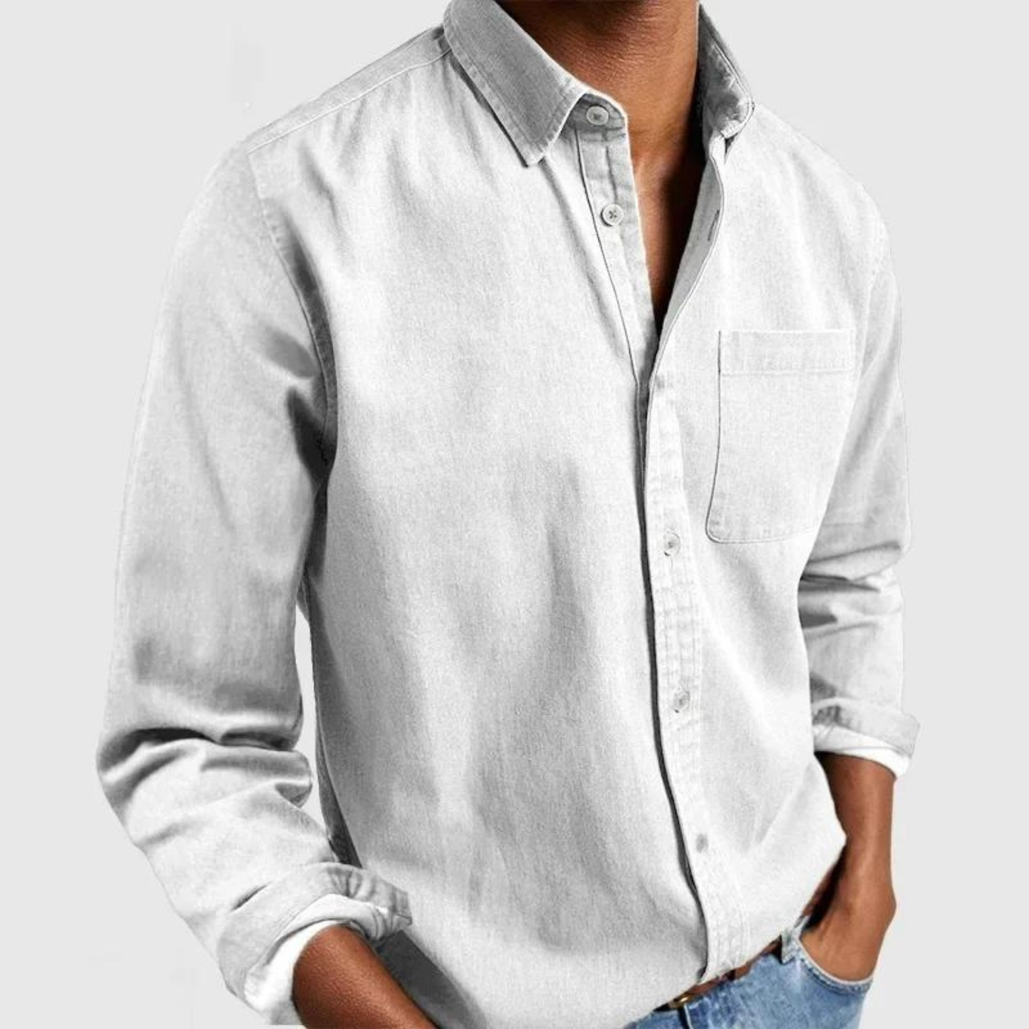 Men's Military-Style Button-Up Shirt - Breathable Casual Cotton Shirt