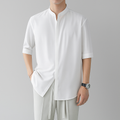 Men's Long Sleeve Mandarin Collar Shirt, Lightweight Breathable Top