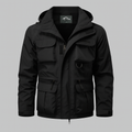 Men's Waterproof Military Style Coat - Hooded Rain Jacket with Storm Flap