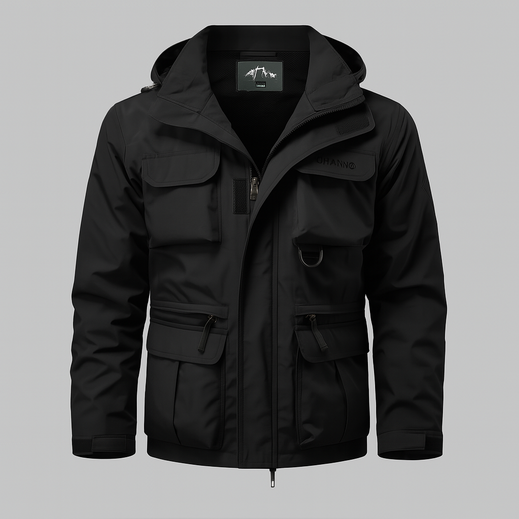Men's Waterproof Military Style Coat - Hooded Rain Jacket with Storm Flap