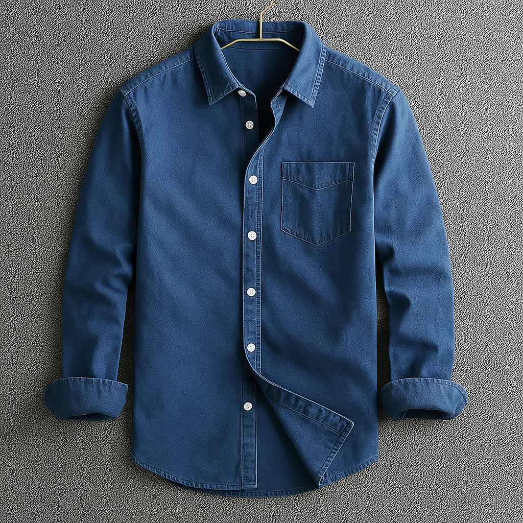 Men's Classic Button-Down Shirt with Turn-Down Collar, Versatile Casual Shirt