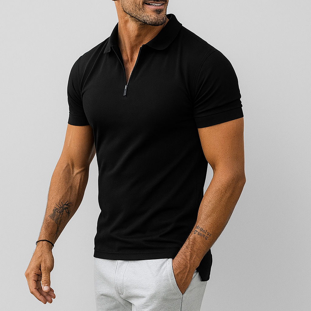 Men's Slim Fit Half Zip Polo Shirt, Short Sleeve Knit Polo