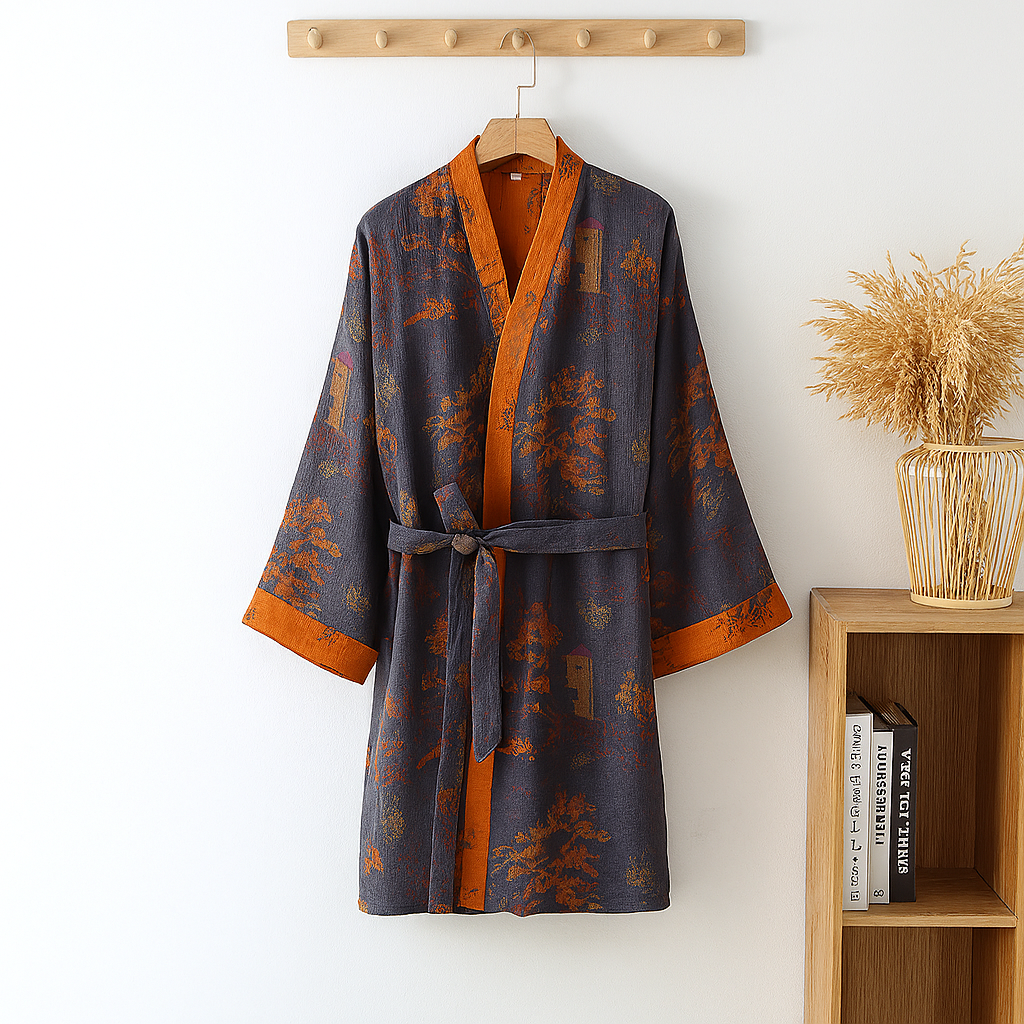 Men's Lightweight Cotton Kimono Robe - Breathable Loungewear