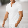 Men's Slim Fit Half Zip Polo Shirt, Short Sleeve Knit Polo