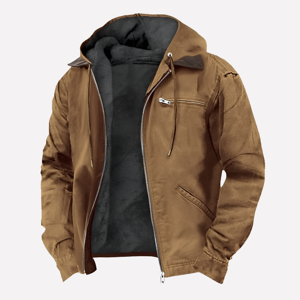 Men's Outdoor Hooded Jacket - Zipper Pockets, Full-Zip Closure