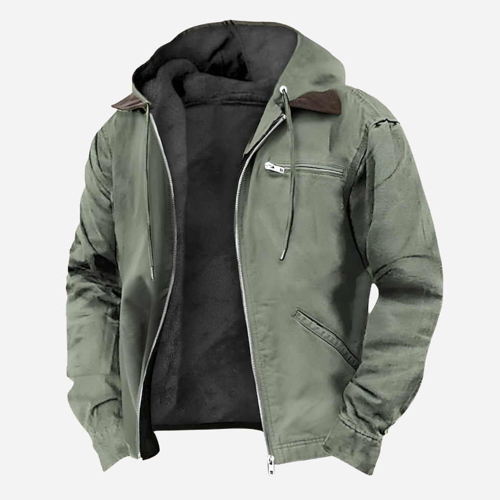Men's Outdoor Hooded Jacket - Zipper Pockets, Full-Zip Closure