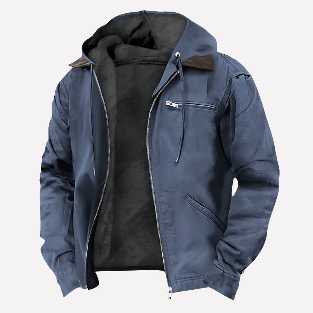 Men's Outdoor Hooded Jacket - Zipper Pockets, Full-Zip Closure