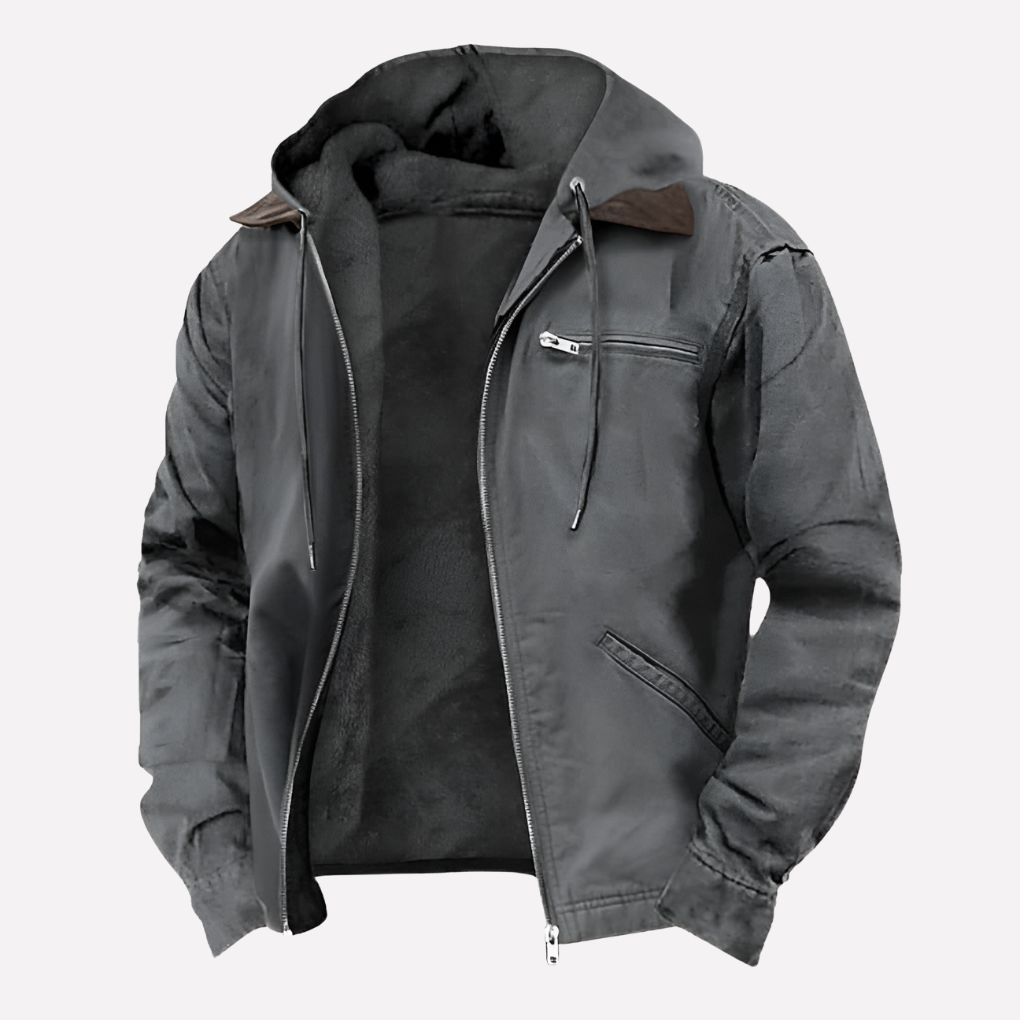 Men's Outdoor Hooded Jacket - Zipper Pockets, Full-Zip Closure