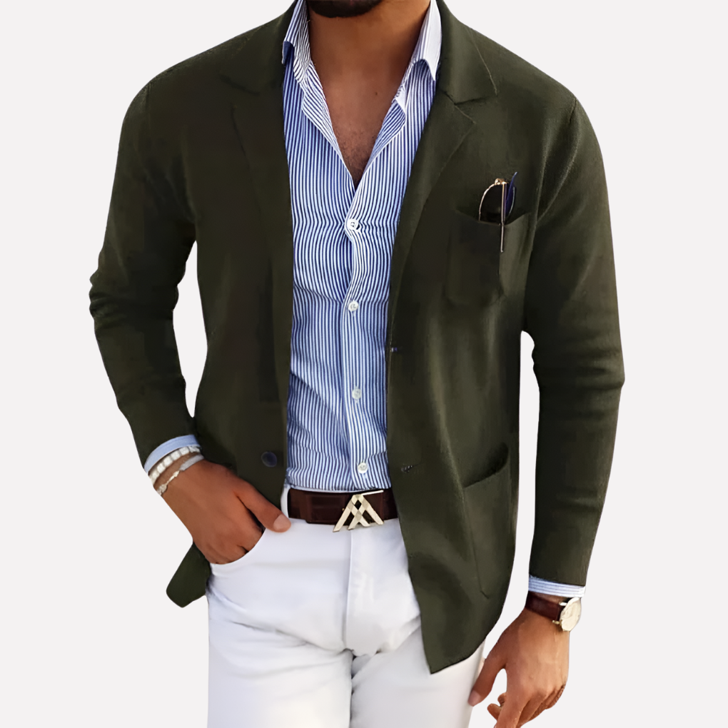 Men's Knit Blazer, Lapel Collar Textured Knit Casual Jacket