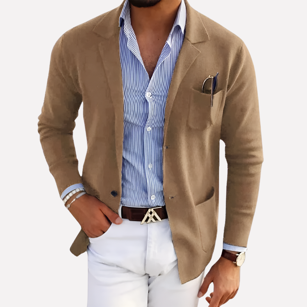 Men's Knit Blazer, Lapel Collar Textured Knit Casual Jacket