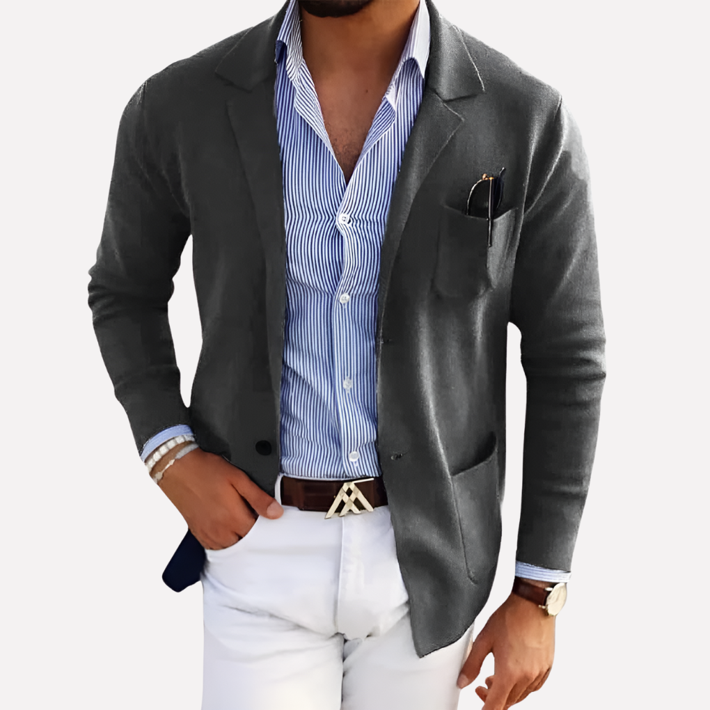 Men's Knit Blazer, Lapel Collar Textured Knit Casual Jacket