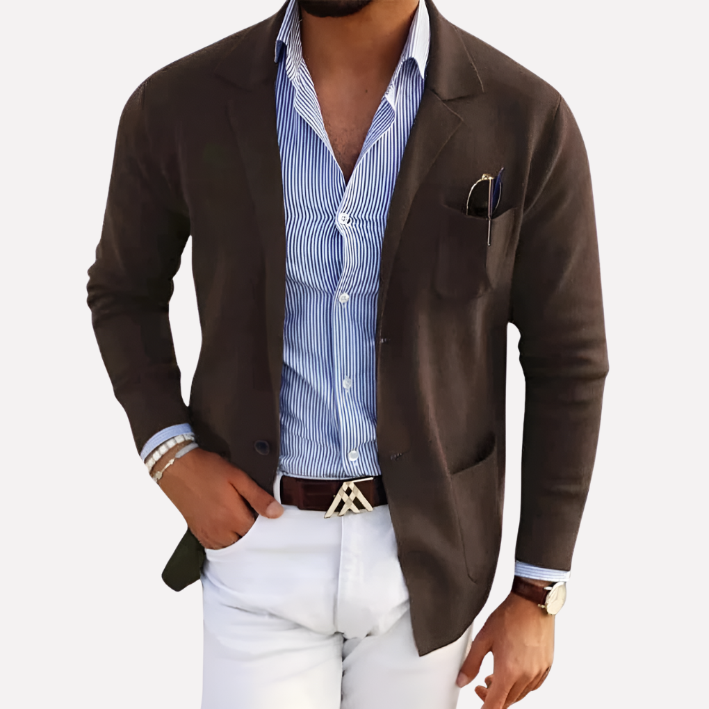 Men's Knit Blazer, Lapel Collar Textured Knit Casual Jacket