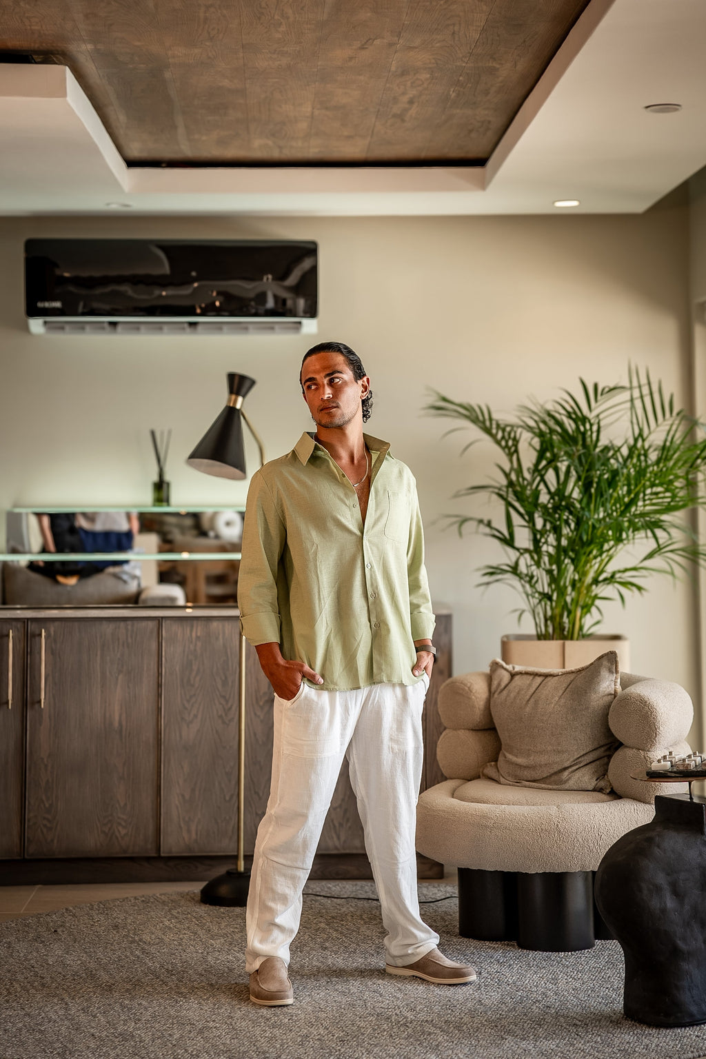 Men's Two-Piece Button-Front Shirt and Drawstring Pants Set, Casual Matching Outfit