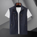 Men's Multi-Pocket Utility Travel Vest - Water-Resistant Polyester Outdoor Vest