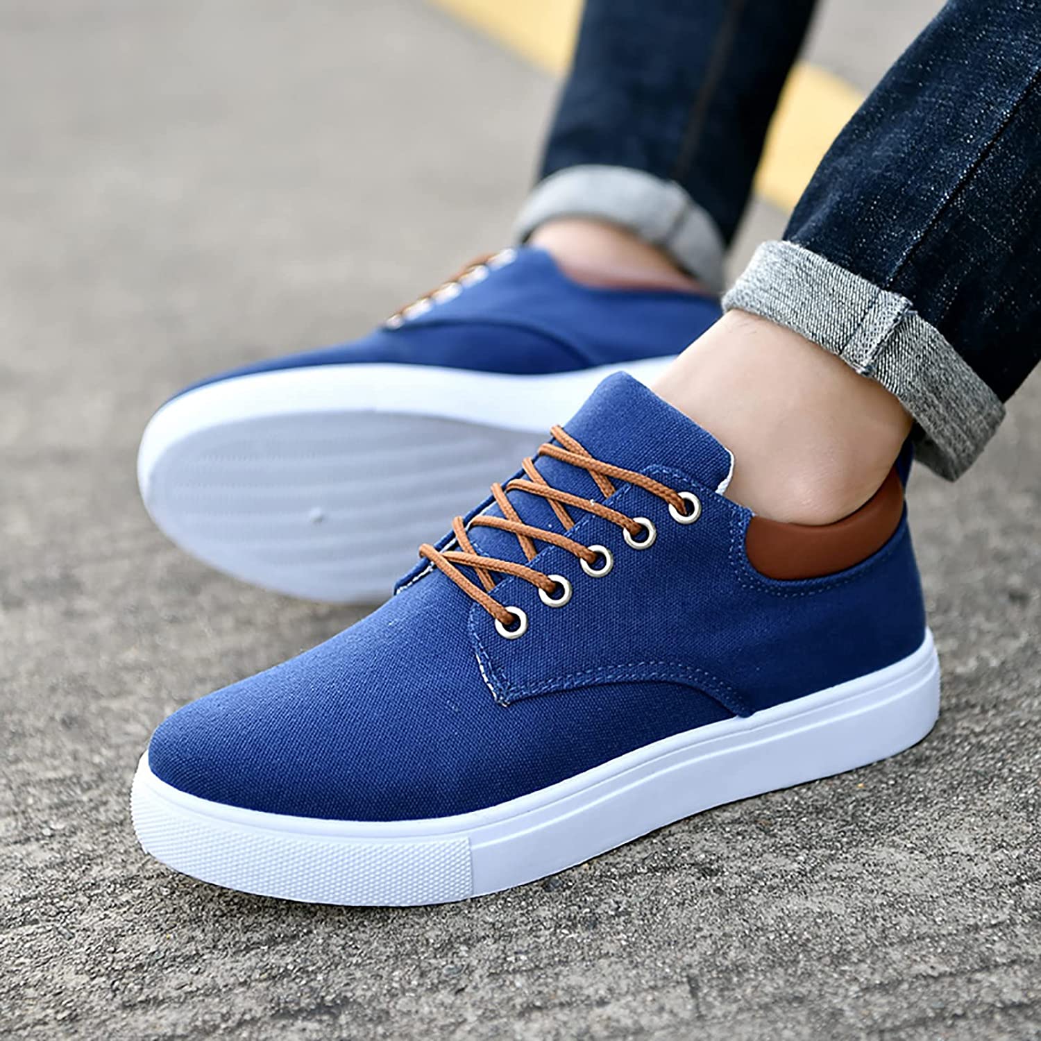 Men's Low-Top Canvas Sneakers - Lace-Up with Rubber Sole