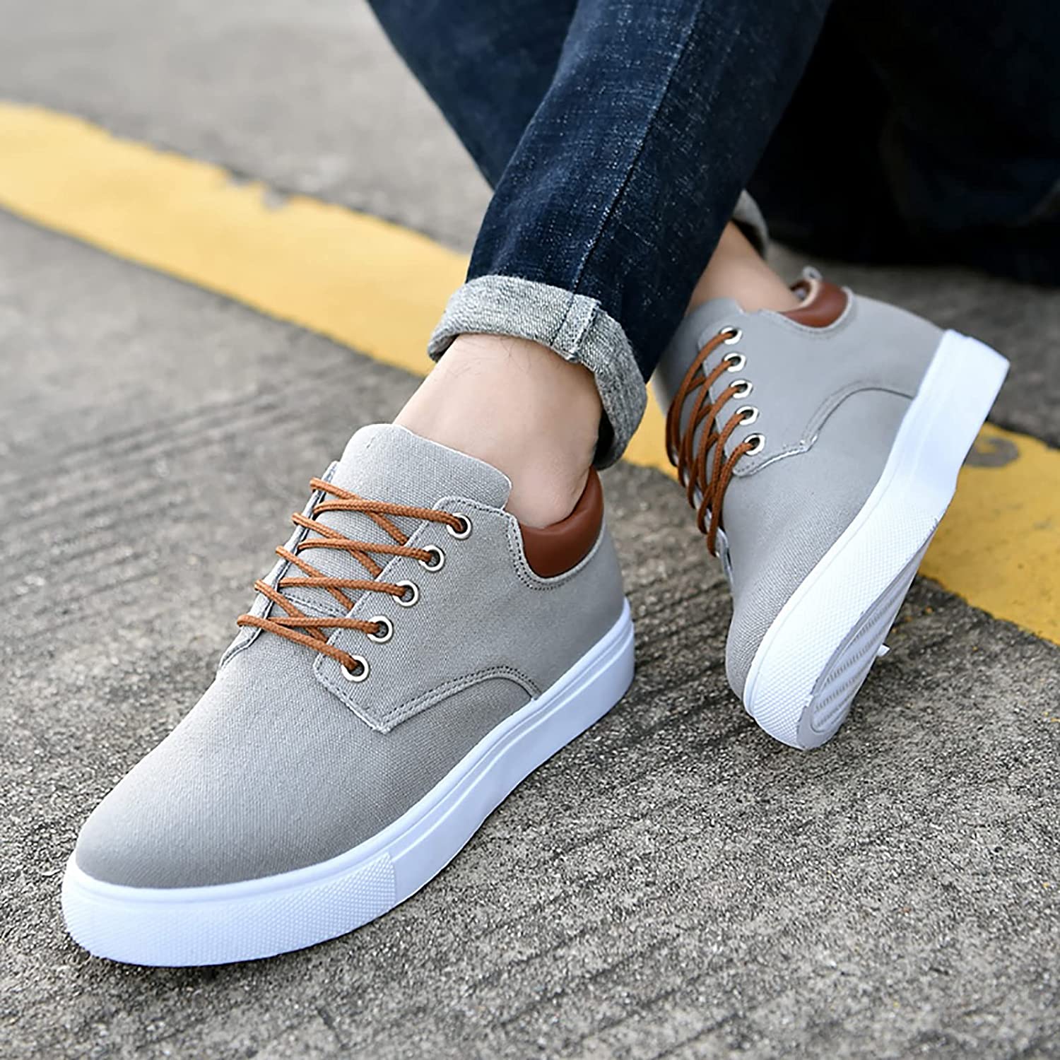 Men's Low-Top Canvas Sneakers - Lace-Up with Rubber Sole