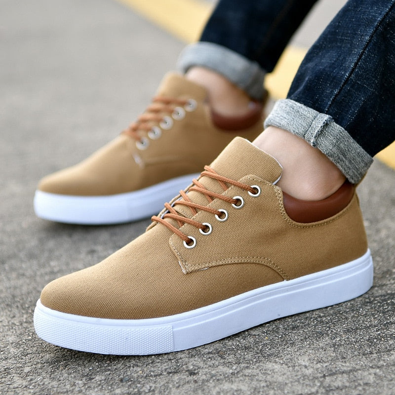 Men's Low-Top Canvas Sneakers - Lace-Up with Rubber Sole