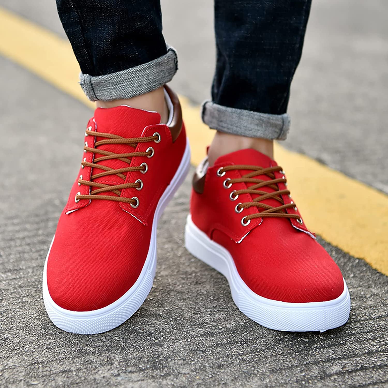 Men's Low-Top Canvas Sneakers - Lace-Up with Rubber Sole