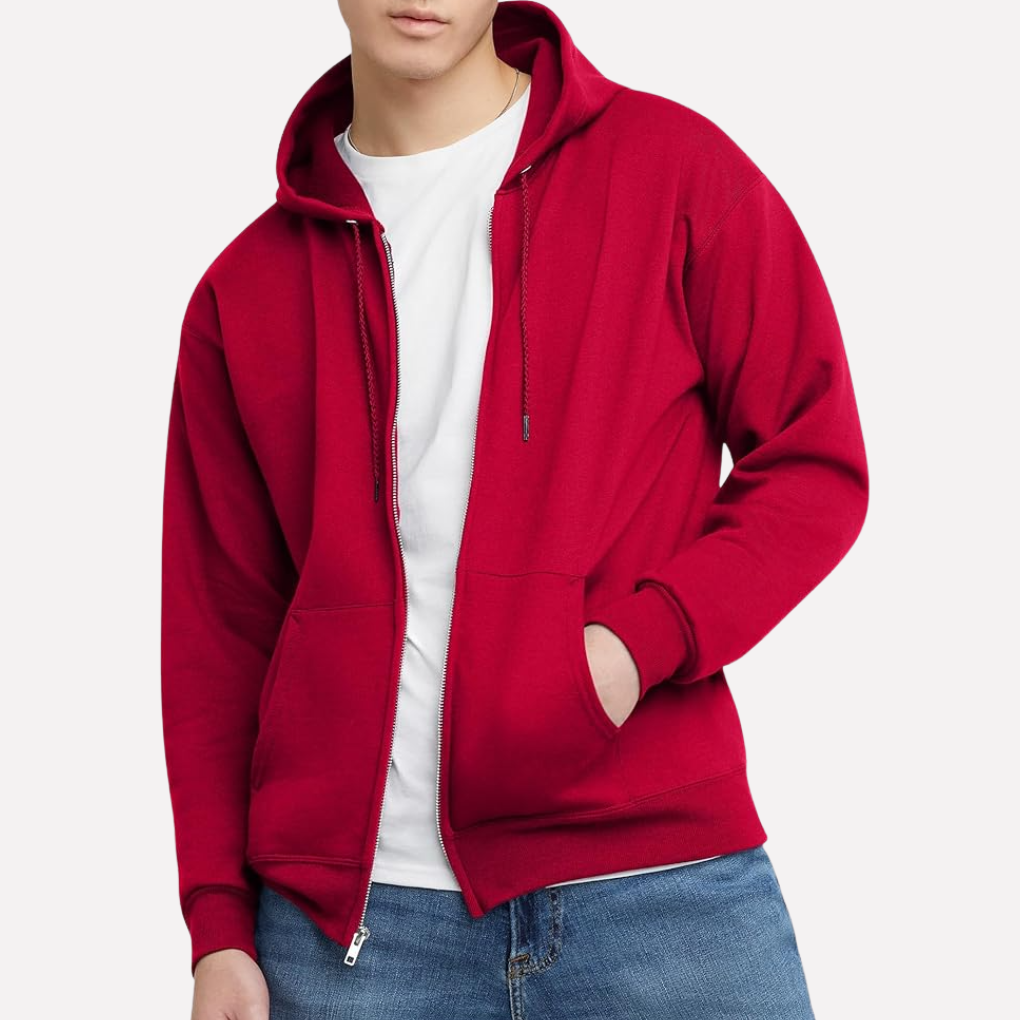 Men's Full-Zip Hoodie - Cotton-Polyester Blend Layer