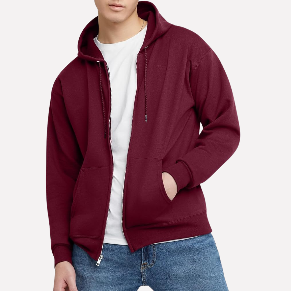 Men's Full-Zip Hoodie - Cotton-Polyester Blend Layer