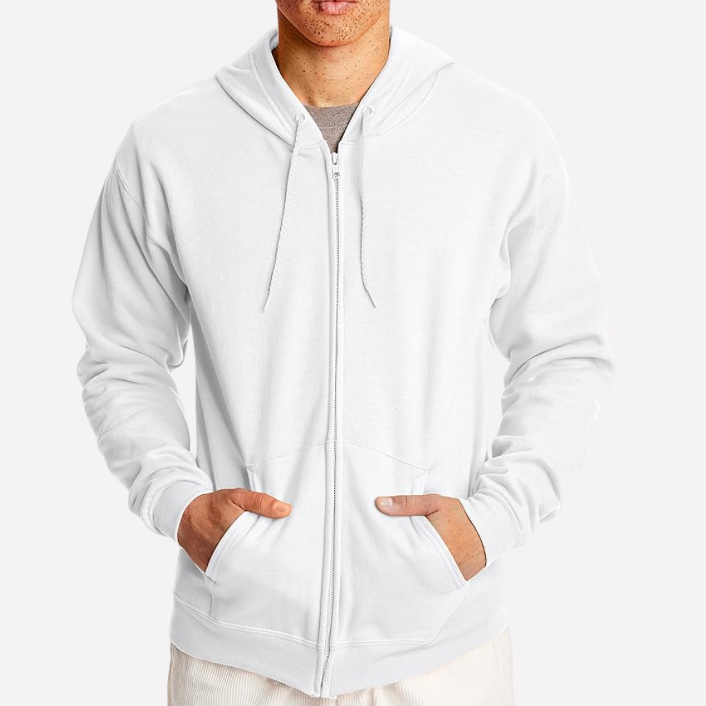 Men's Full-Zip Hoodie - Cotton-Polyester Blend Layer