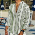 Men's Long-Sleeve Striped Shirt, Breathable Cotton Blend