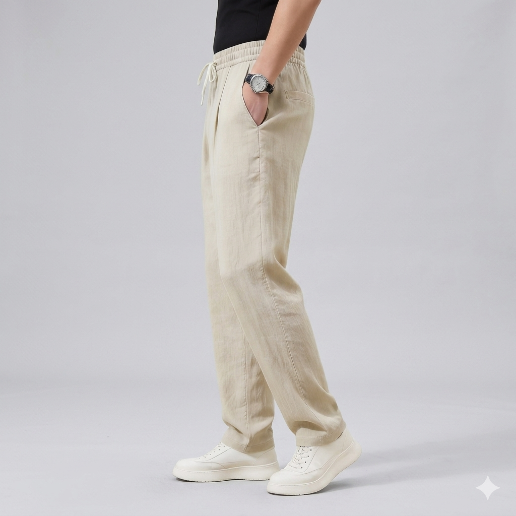 Men's Relaxed Summer Pants with Drawstring Waist, Lightweight Casual Trousers