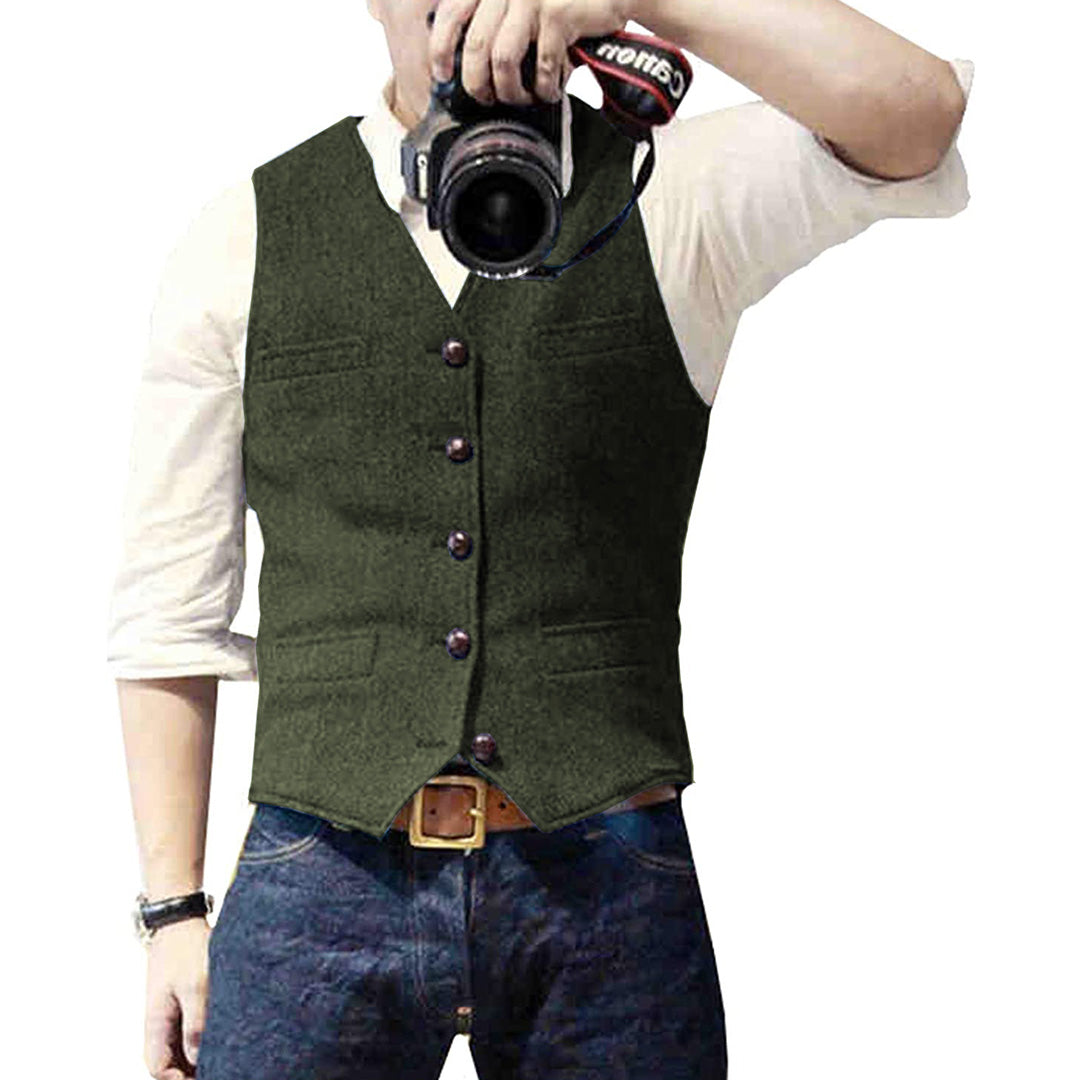 Men's Denim Vest, Button-Up Sleeveless Jacket with Chest Pockets