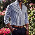 Men's Striped Cotton Shirt, Classic Lightweight Shirt for Work or Casual