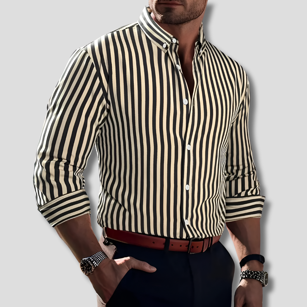Men's Striped Cotton Shirt, Classic Lightweight Shirt for Work or Casual