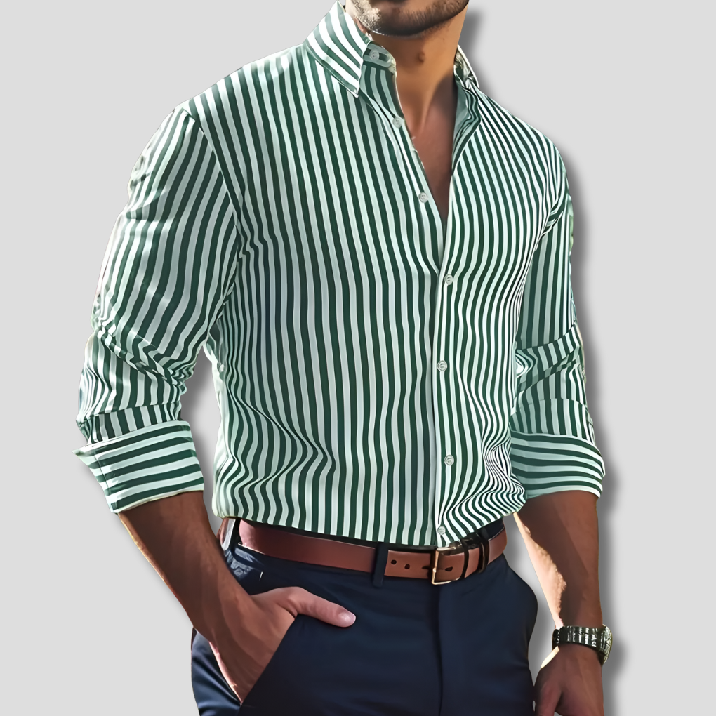 Men's Striped Cotton Shirt, Classic Lightweight Shirt for Work or Casual