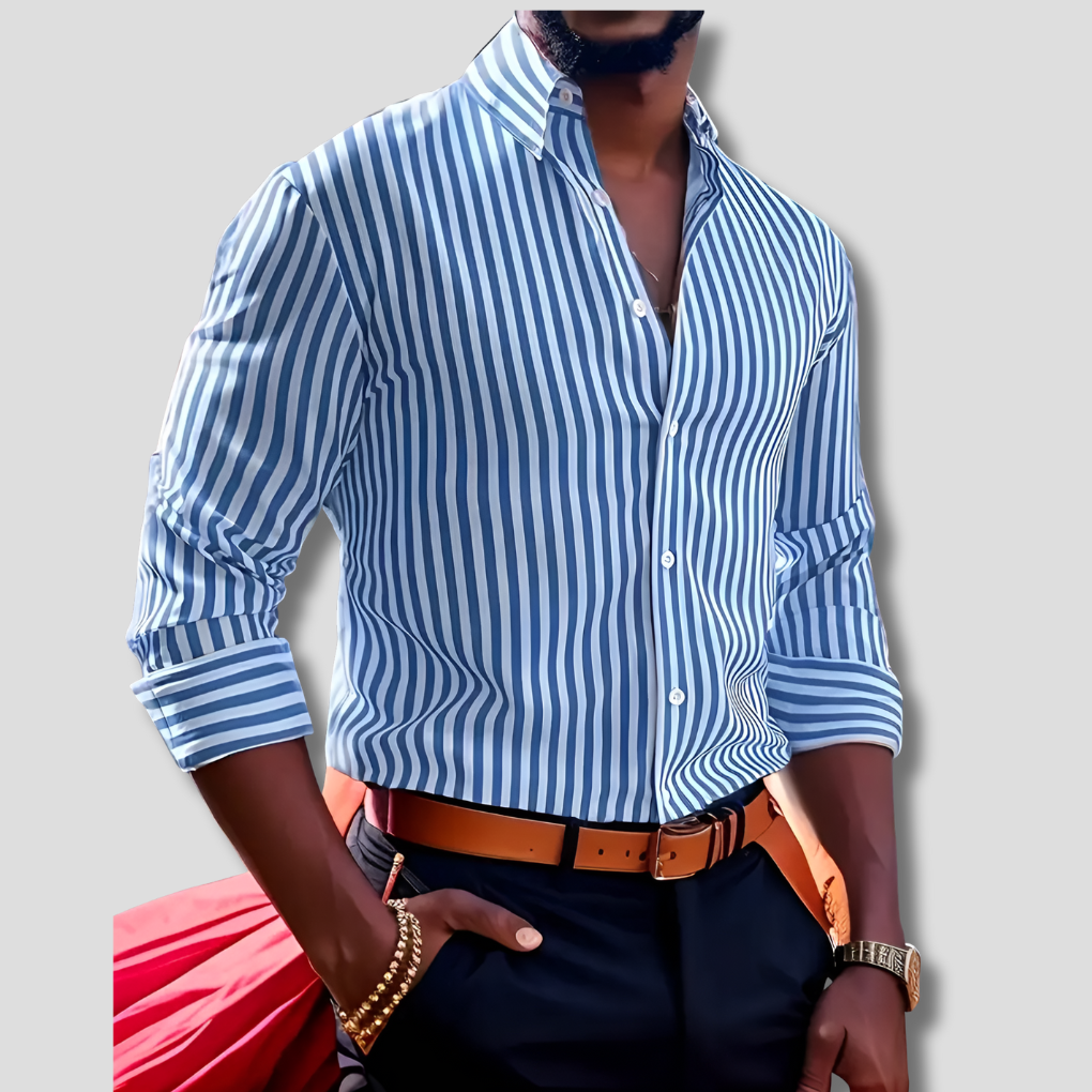 Men's Striped Cotton Shirt, Classic Lightweight Shirt for Work or Casual