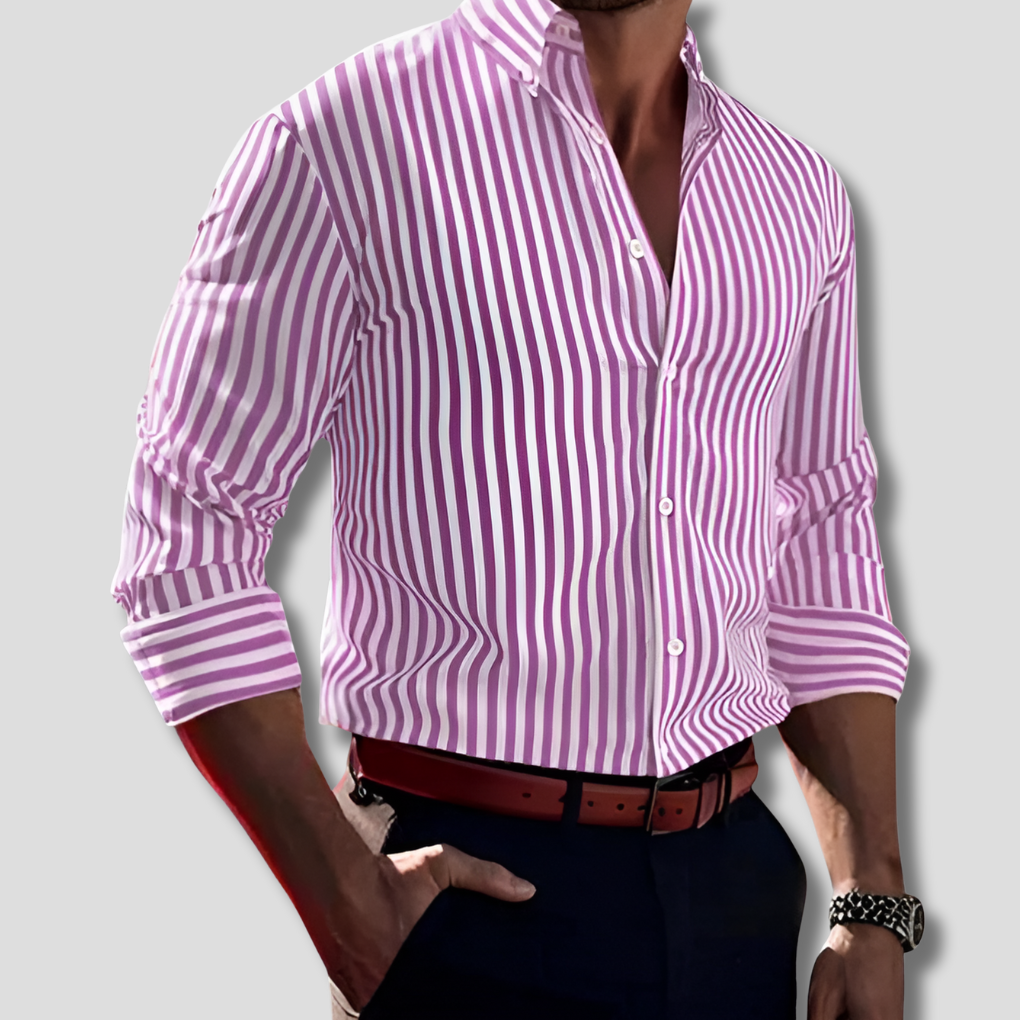 Men's Striped Cotton Shirt, Classic Lightweight Shirt for Work or Casual