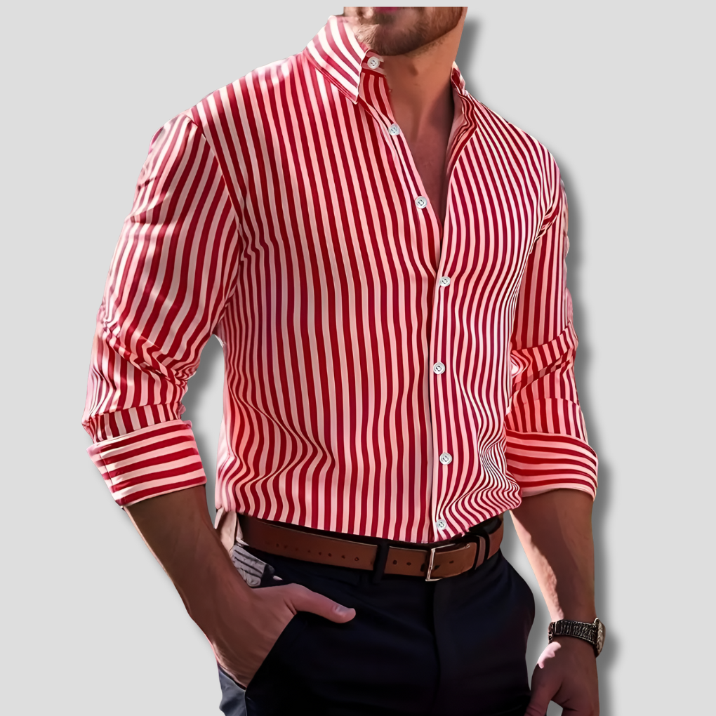 Men's Striped Cotton Shirt, Classic Lightweight Shirt for Work or Casual
