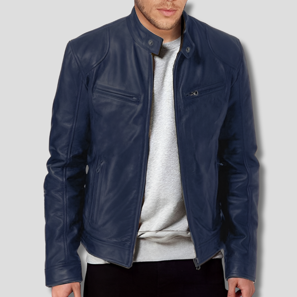Men's Genuine Leather Jacket - Zip-Up with Tailored Fit