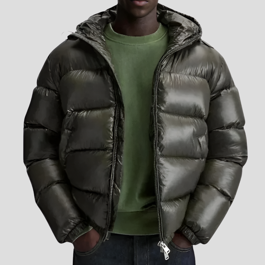 Men's Quilted Winter Jacket, Full-Zip Coat with Stand Collar