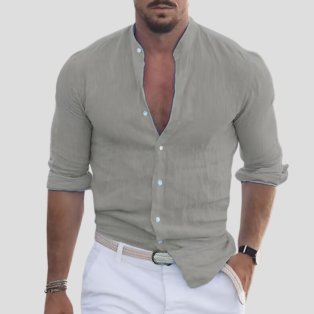 Men's Slim Fit Mandarin Collar Shirt | Lightweight Button-Up